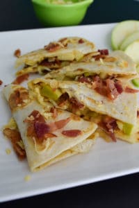 Close up side view of Gouda Bacon Onion Apple Quesadillas