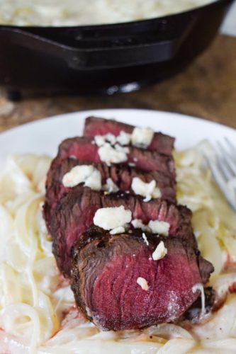 steak with blue cheese onions