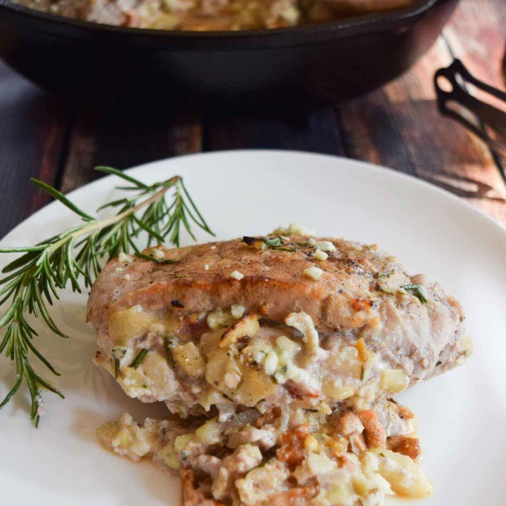 Apple Bacon Blue Cheese Stuffed Pork Chops - Cuts and Crumbles