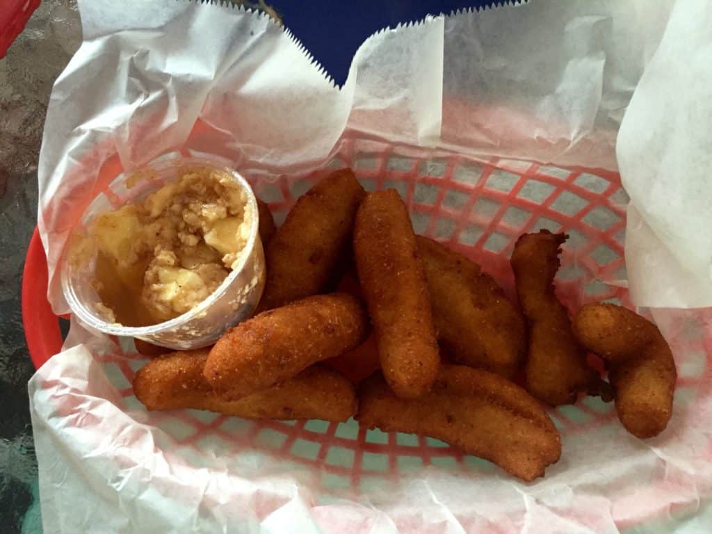 boardwalk billy's hush puppies in basket with honey butter