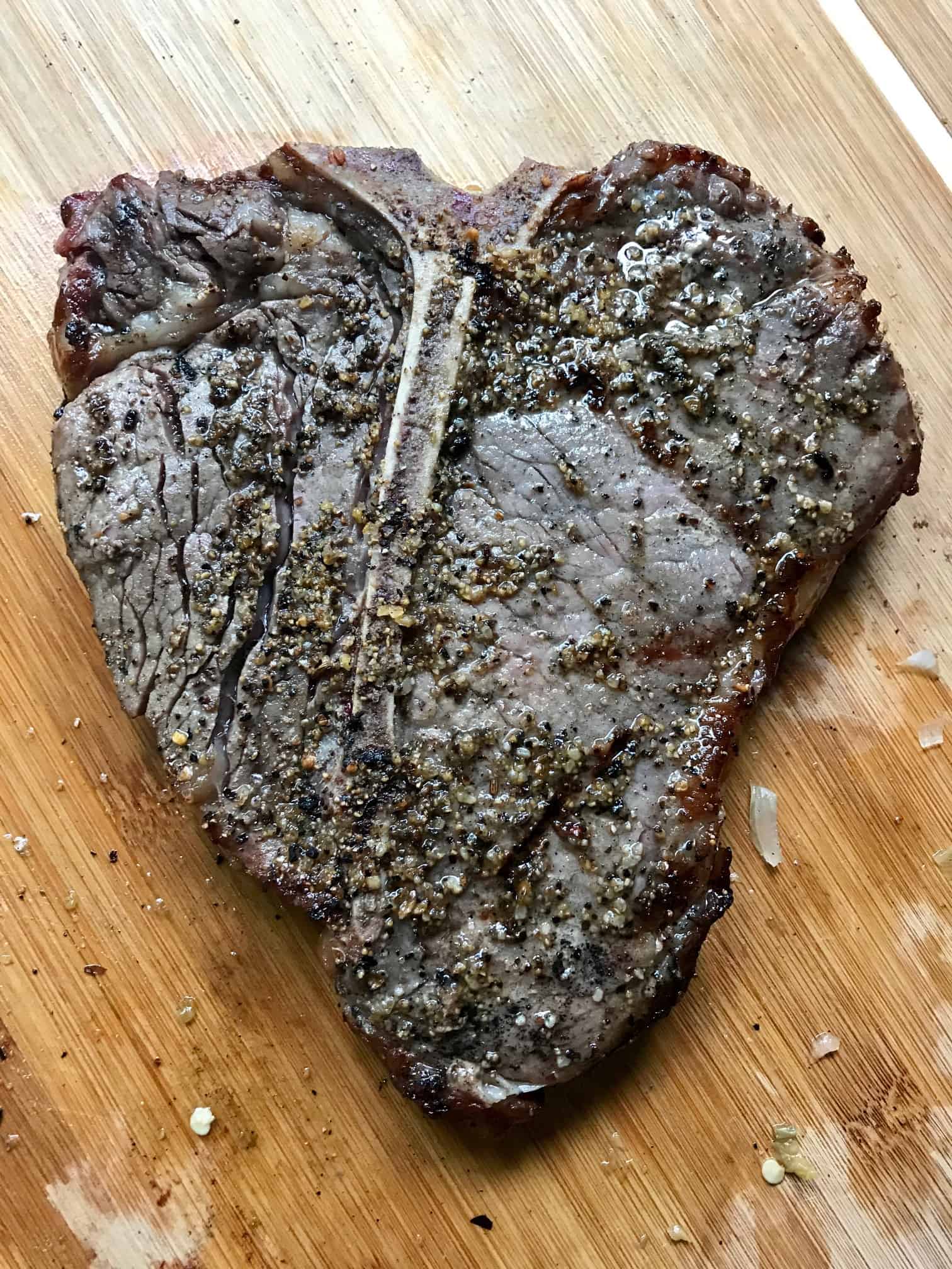 Reverse Sear Steak on cutting board