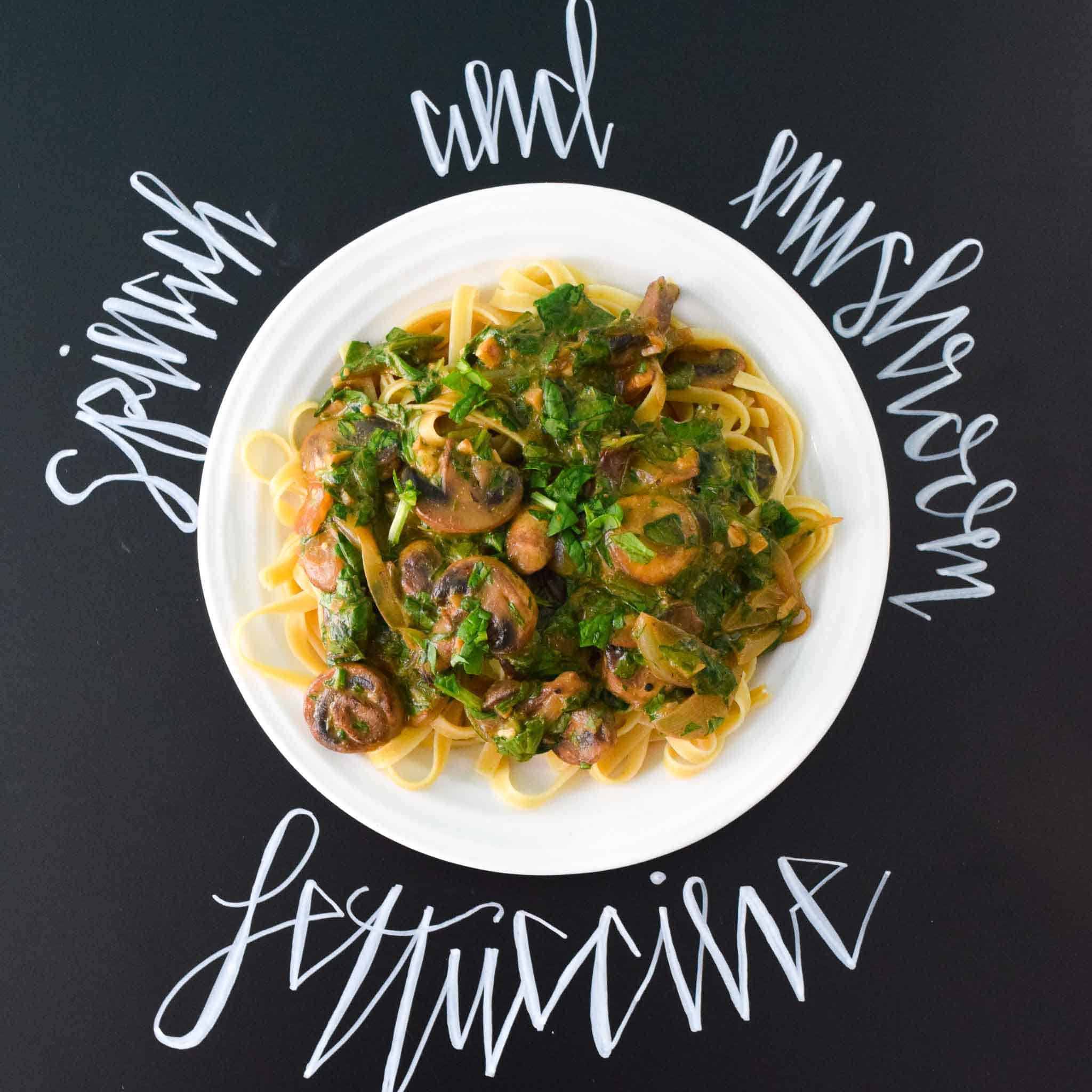 Spinach and Mushroom Fettuccine Cuts and Crumbles