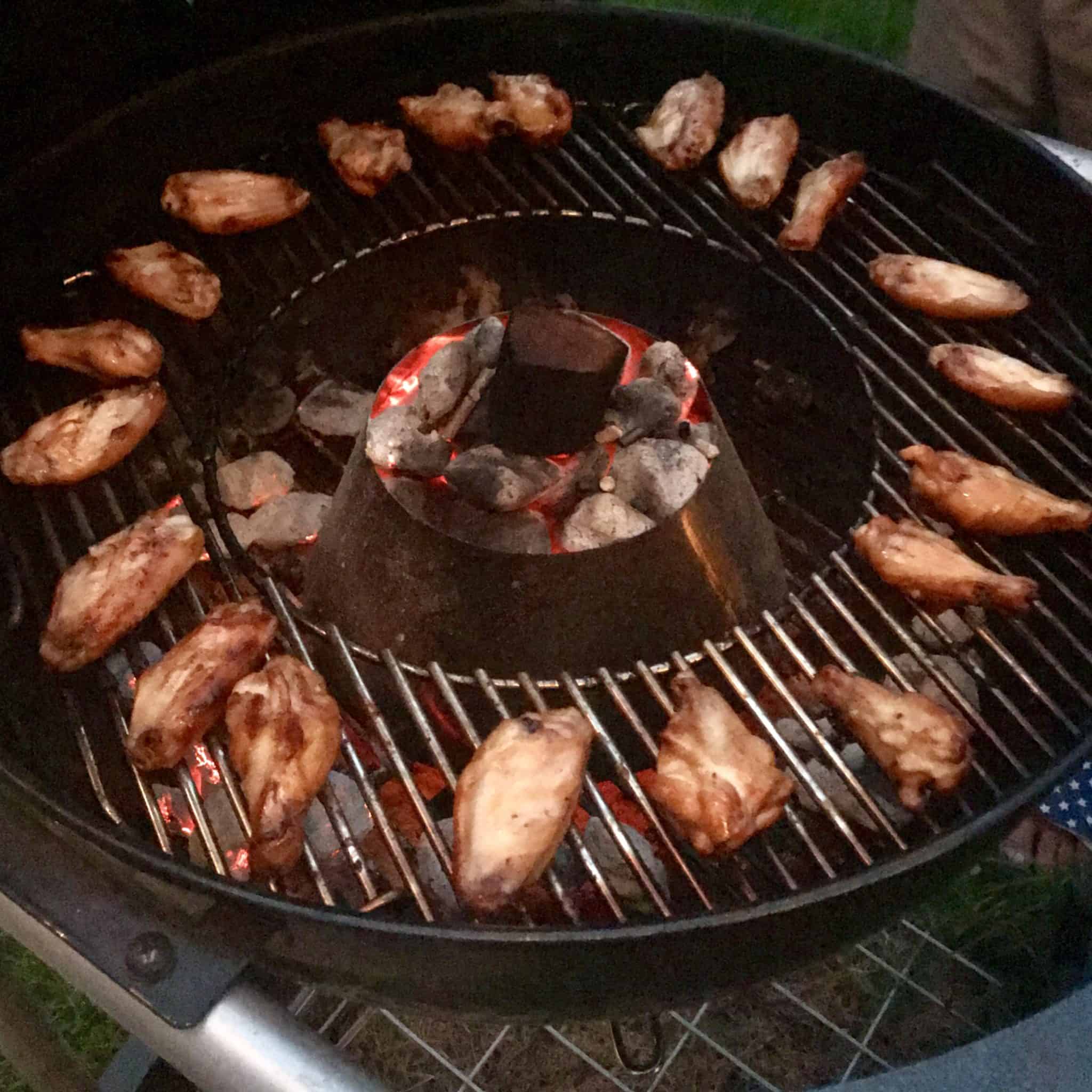 Chicken wings cooked on weber grill with vortex in center