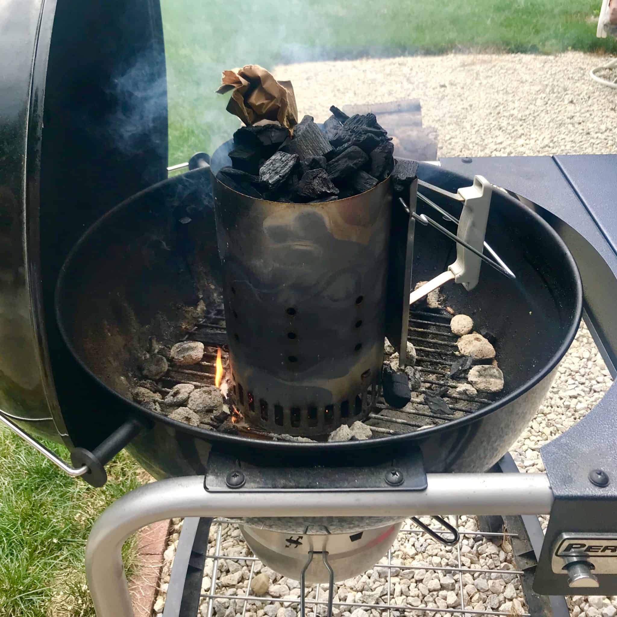 Charcoal chimney on fire on weber grill 