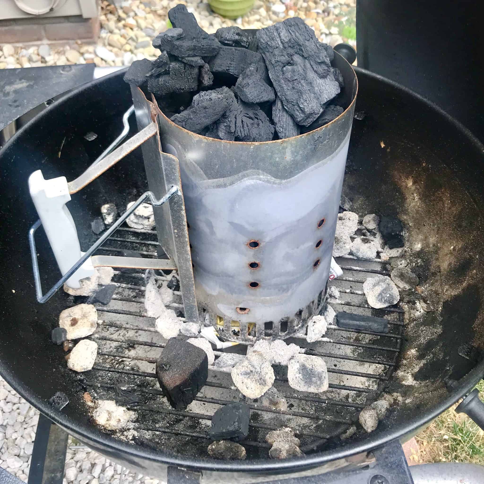 Charcoal chimney on weber grill 