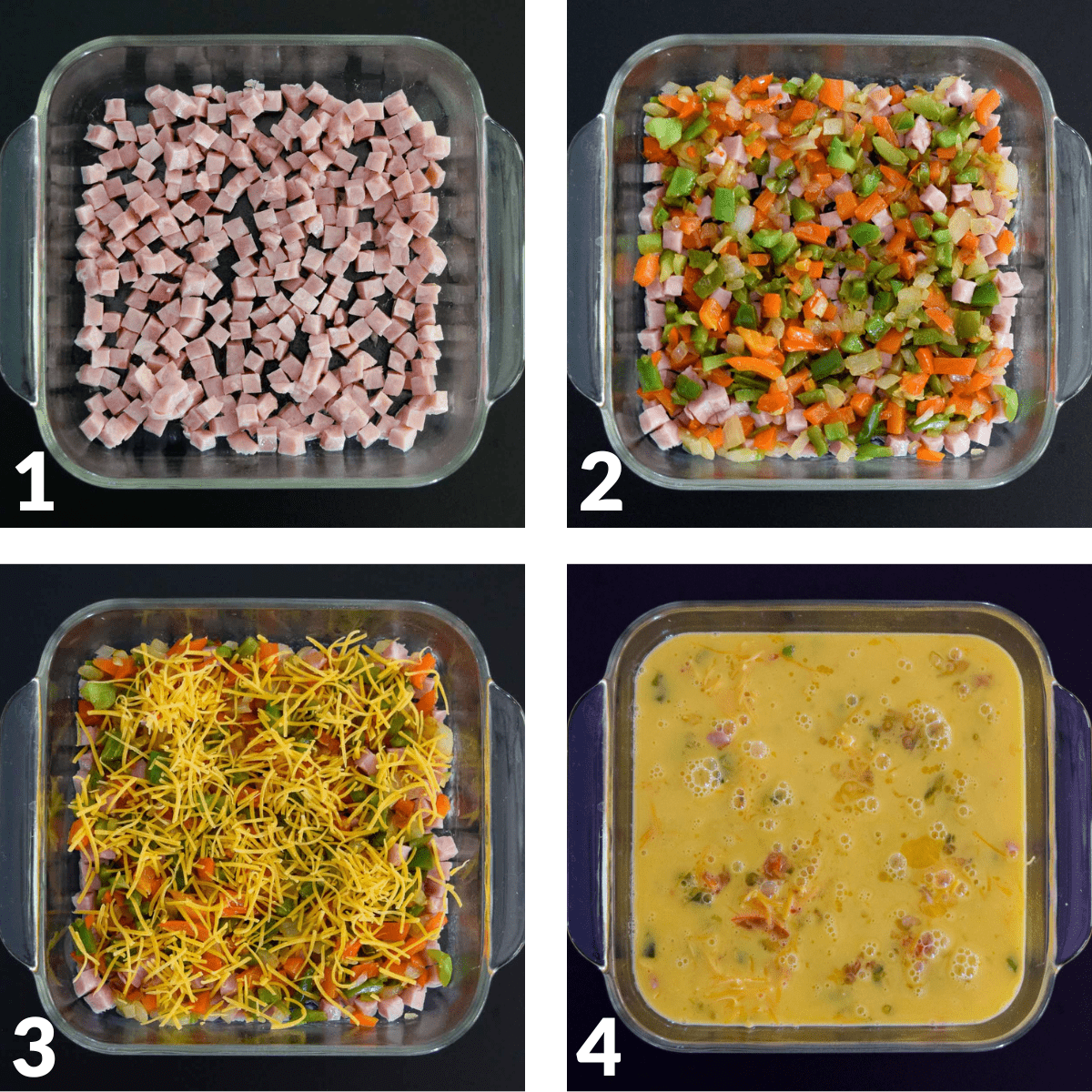 collage showing steps to make baked western omelet